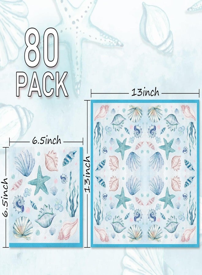 JarThenaAMCS 80Pcs Sea Paper Napkins Blue Starfish Seashell Coral Disposable Napkins Summer Ocean Luncheon Dinner Napkins for Under the Sea Beach Party Supplies - Image 2